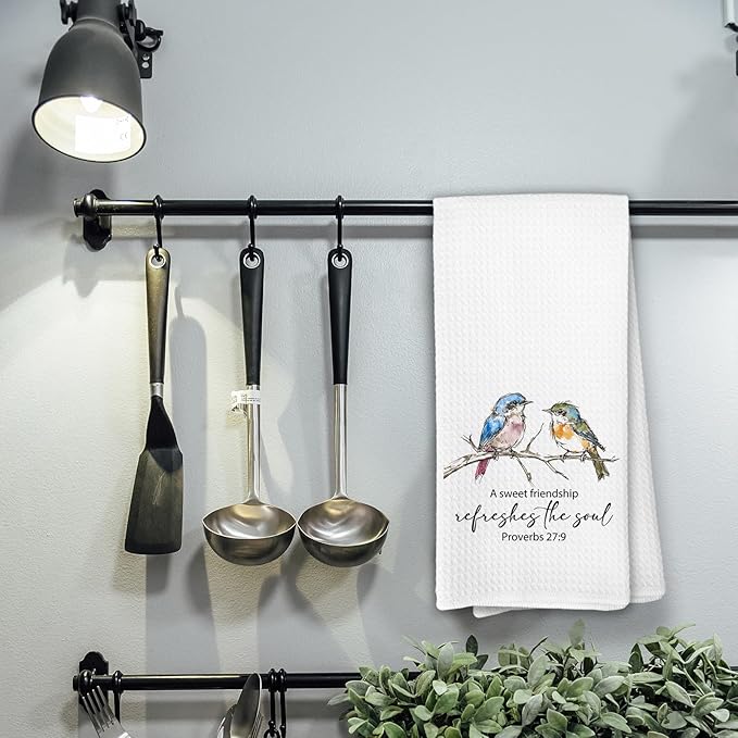 A Sweet Friendship Refreshes The Soul Bird Towels, Christian Friendship Gifts for Women, Bible Verse Bird Decor Dish Towels for Bathroom Bedroom Home