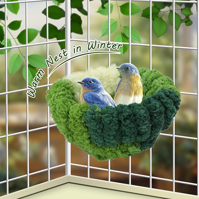 Admaison Bird Nest for Cage,Plush Hanging Bird Bed for Parakeet,Breeding Bird House for Conure,Budgie,Cockatiel,Lovebird,Canary,Finch,Hamster,Small Pets,Warm Nest (Green, S)