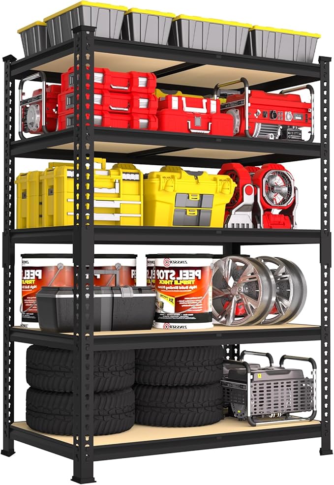 PrimeZone 36" x 16" x 72" Heavy Duty Storage Shelves - 5 Tier Adjustable Garage Storage Shelving, Metal Storage Utility Rack Shelf Unit for Warehouse Pantry Closet Kitchen, Black