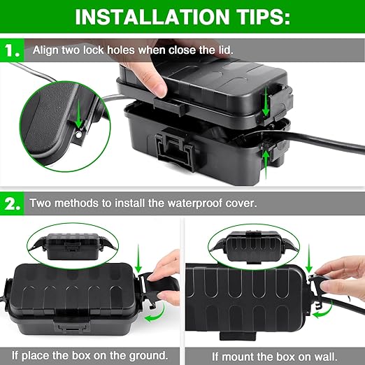 Flemoon IP55 Small Outdoor Electrical Box Waterproof (Inner 5.9 x 3.2 x 1.8inch), Extension Cord Cover with Detachable Awning Covers for Plug, Outlet, Holiday Lights, Black