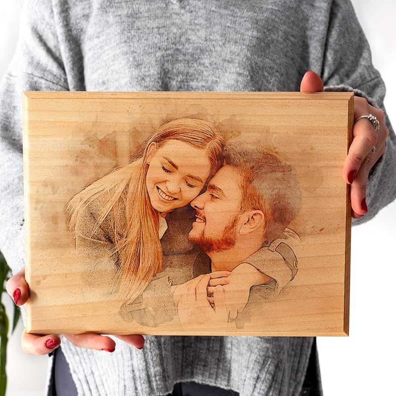 udelf Custom Photo on Wood, Engraved Photo on Wood with Watercolor Style, Custom Wall Art, Personalized Portrait from Photo as Long Distance Gift.