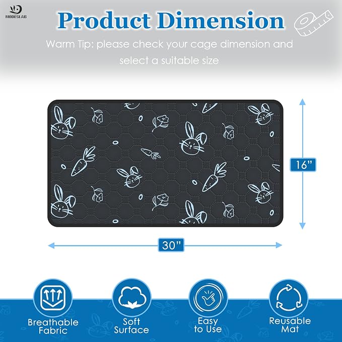 2-Pack Guinea Pig Cage Liner Washable, 16in x 30in Ultra-Absorbent Guinea Pig Bedding for Cage Non-Slip Leak-Proof Pee Pads for Dogs Rabbit Bunny Cat Litter Mat, Navy