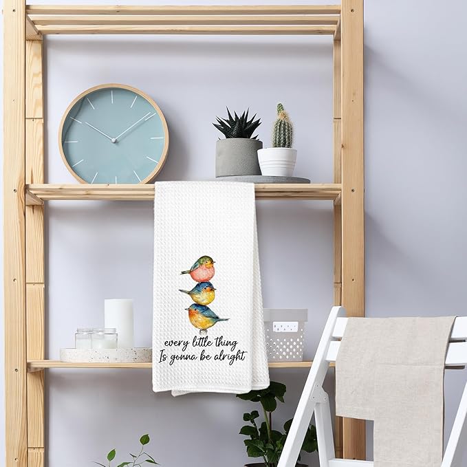 Every Little Thing is Gonna Be Alright Bird Kitchen Towels, Bird Gifts for Women, Inspirational Quotes Spring Hand Towels for Kitchen Bathroom, Inspirational Decorative Hand Towel