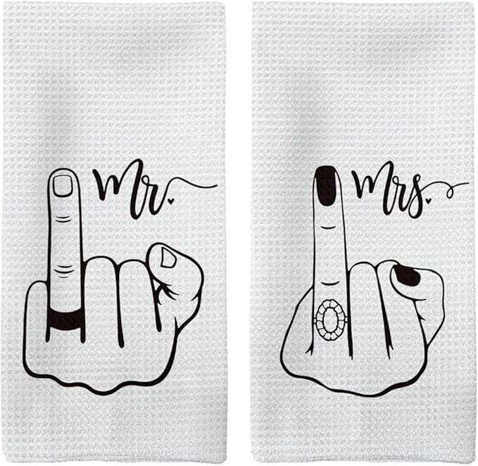 Mr and Mrs Wedding Gifts Kitchen Towels Set of 2, Couple Gifts Hand Towels, Wedding Engagement Gifts for Couples Newlyweds Bride Groom Dish Towels Tea Towels, Just Married Gifts, 16x24 Inch