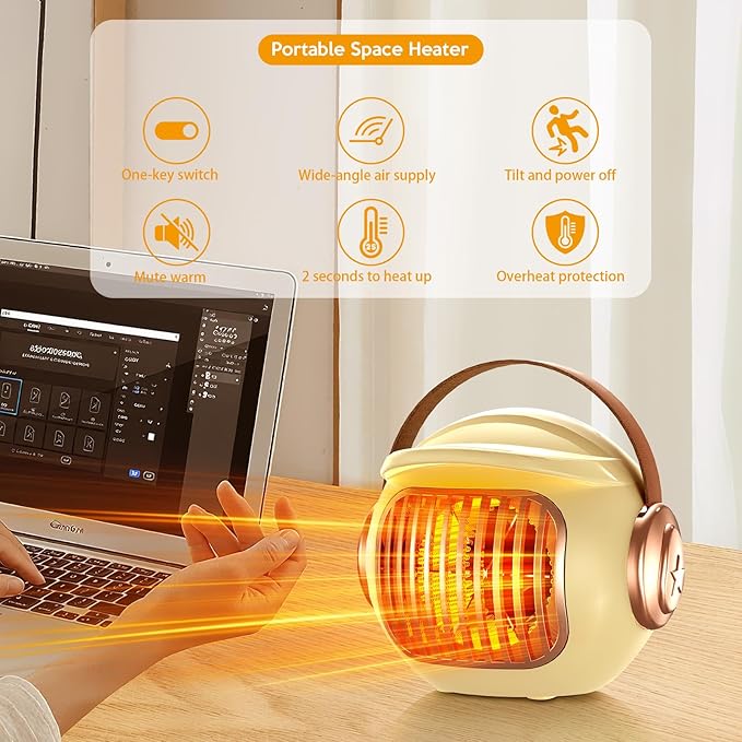 Space heaters for indoor use, mini portable heater desk heater for office,2S Efficient Heating, Tip-Over & Overheat Protection, Quiet Small Desk Heater for Office Home Bedroom