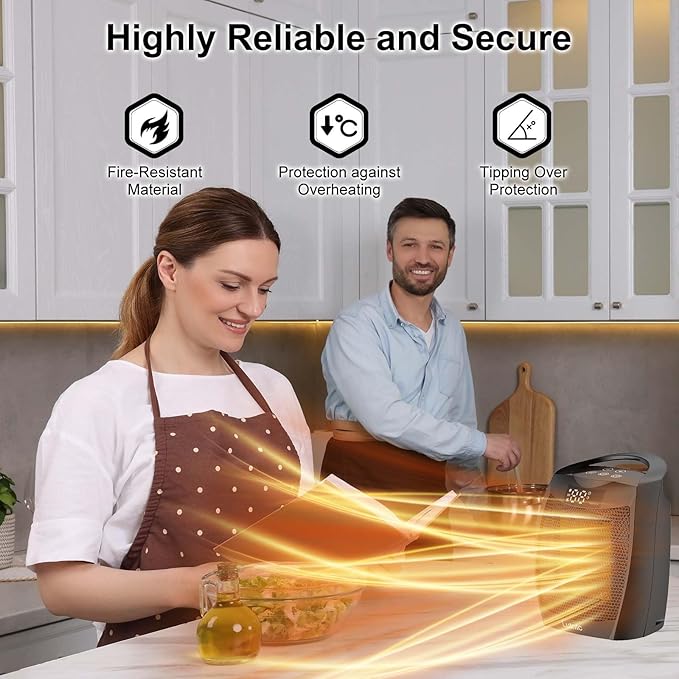 Portable Ceramic Space Heater 1500W, Fast Heating, Digital Display with Touch Controls, Built-in Handle, Overheat and Tip-Over Protection, Ideal for Home, Bedroom, and Office Heating