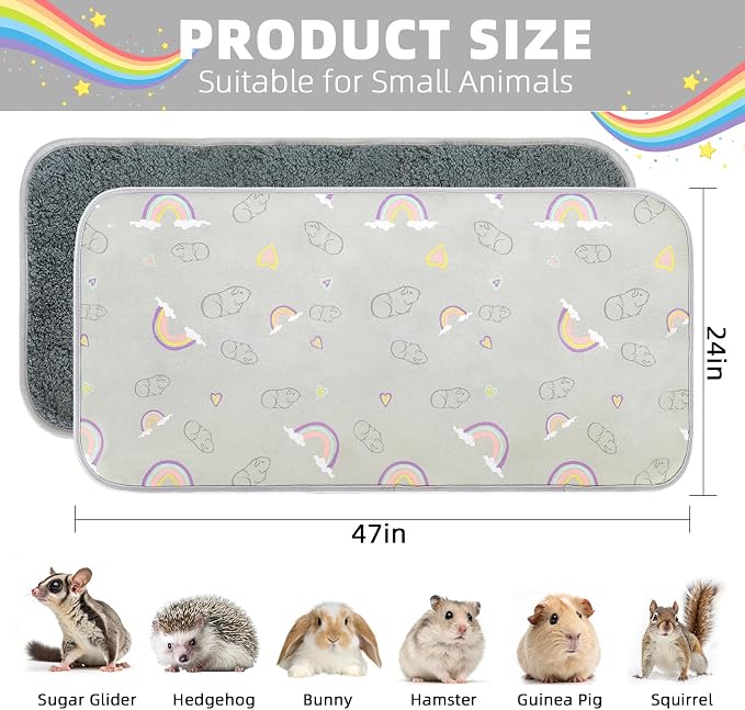 Homimp 2 Pack Guinea Pig Cage Liners, Washable Small Animal Bedding,Waterproof Reusable & Anti Slip Guinea Pig Pee Pad Fast and Super Absorbent Mat for Small Animal Rabbit Bunny Hamster,Grey 24"x47"