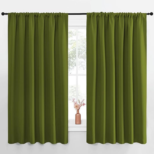 NICETOWN Blackout Curtains for Bedroom, Blackout Curtain Panels, Olive, 1 Pair, 62 by 63-inch, Window Treatment Energy Saving Thermal Insulated Solid Rod Pocket Blackout Drapes/Draperies