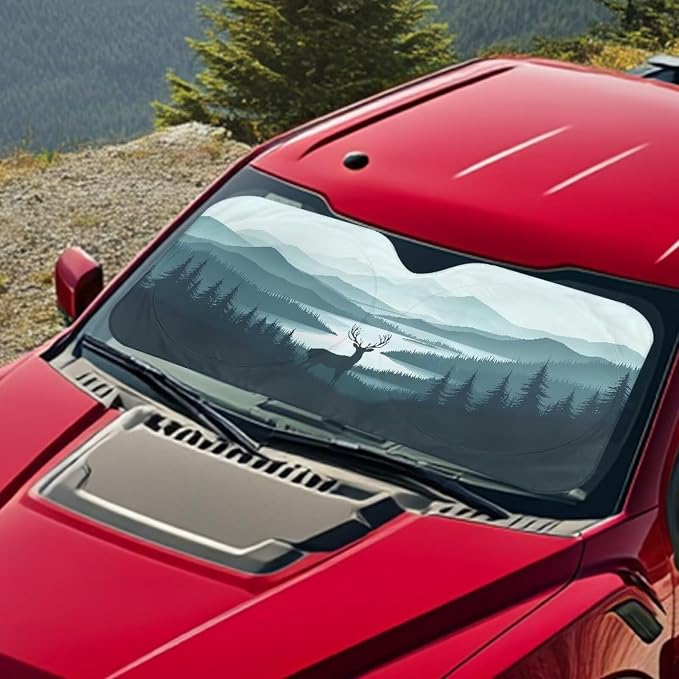 Forest Deer Car Windshield Sun Shade Foldable Front Windshield Sun Shade Easy Installation Fit Most Cars SUVs Trucks,Car Front Windshield Shade