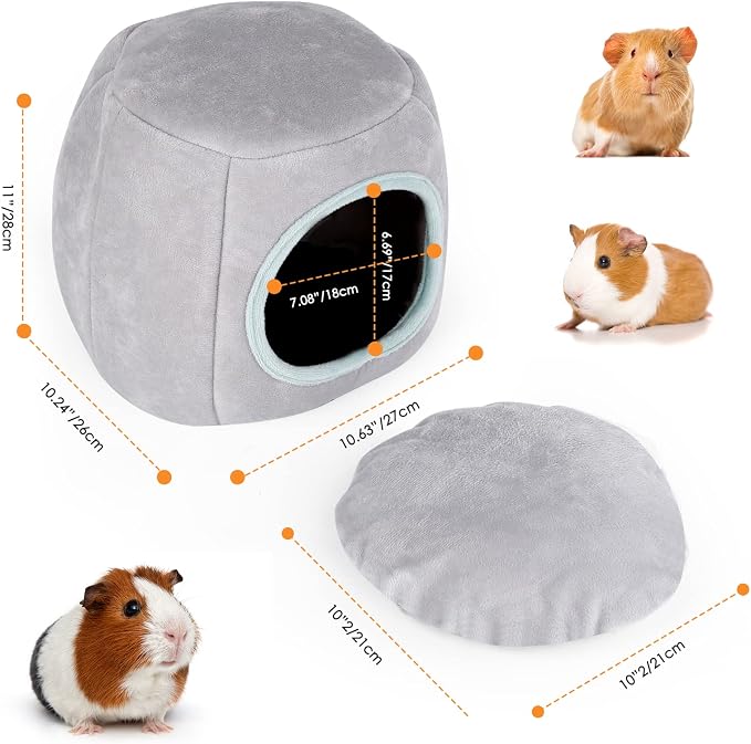 Guinea Pig Hideout - Guinea Pig Bed, Bunny Hideout, Rabbit Bed, Ideal Bed for Small Pets, Gray