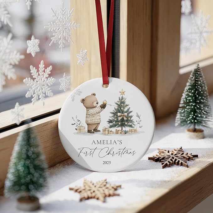 Personalized Baby's First Christmas Ornament 2025 Personalized My First Christmas Ornaments Picture & Name Gift for New Mom, Dad, Grandson or Granddaughter Christmas Tree Keepsake Gift