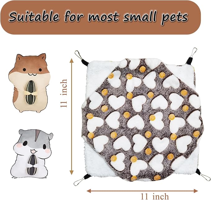 Guinea Pig Sugar Glider Hammock for Cage - Machine Washable Double-Decker Hanging Bed - Fits Ferret,Fancy Rat,Hamster,Gerbil - 11" x 11" - Love Coffee Pattern