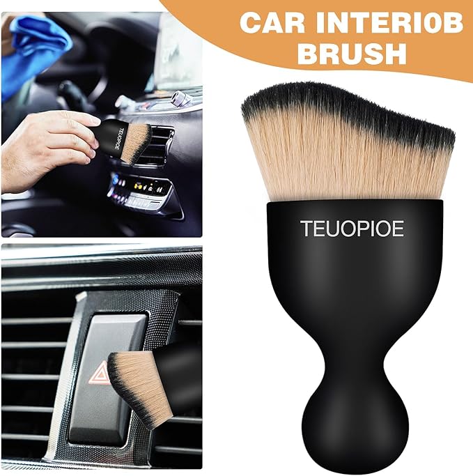 Car Interior Cleaning Brush, Car Duster Interior,Car Detailing Brush Dusting Brush,Car Interior Cleaning Tool, Auto Soft Hair Car Brush,Auto Interior Dust Brush for Air Vents(Brown Black)
