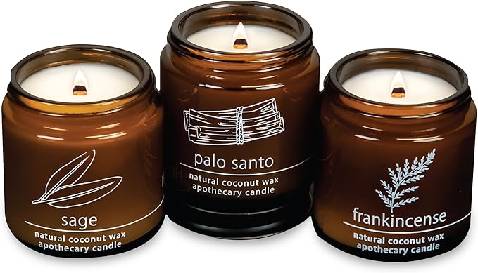 Hemlock Park Apothecary Wood Wick Candle Trio | Gift Set of Three 4 oz Candles Handcrafted with Natural Coconut Wax (Ritual | Sage, Palo Santo, Frankincense)