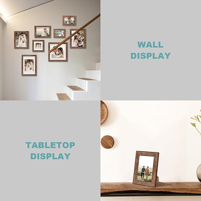 iRahmen 12x12 Picture Frame Set of 4 with Tempered Glass, Rustic Frame Display 10x10 Pictures with Mat or 12 x 12 Without Mat, Wood Square Photo Frames for Desktop Display and Wall Mounting