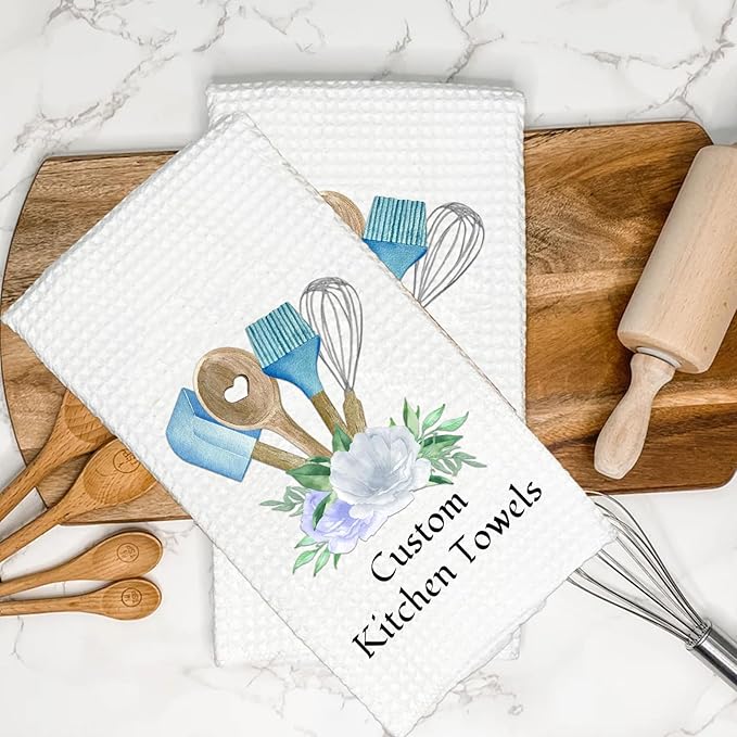 Custom Kitchen Towels Personalized Name Kitchen Towels Housewarming/Holiday/Birthday/Anniversaries Gift for Kitchen Decor Custom Waffle Dish Towel