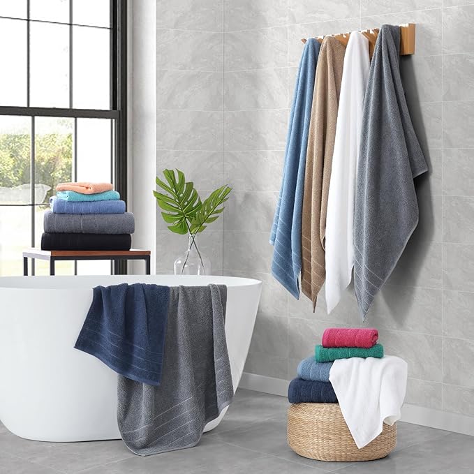 Casa Platino 100% Mercerized Cotton Bathroom Towel Set - 18 Pcs - Ring Spun, Super Soft & Highly Absorbent - 6 Large Bath Towels, 6 Washcloths, 6 Hand Towels - Wide Variety of Colours - Tawny Brown