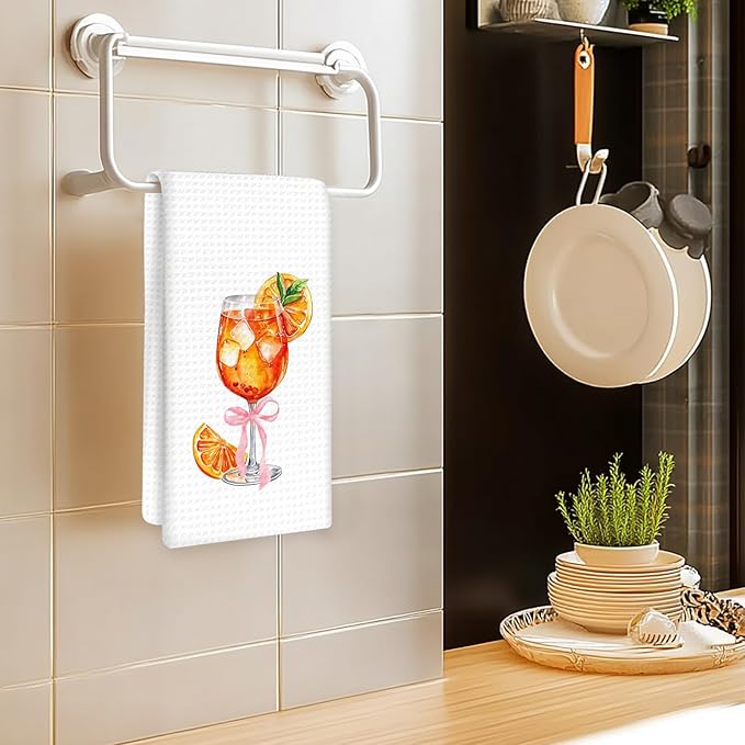 Aperol Spritz Decor Kitchen Towels, Aperol Spritz Gifts Hand Towels, Coquette Bow Cocktail Dish Tea Towel for Kitchen Home Bar Decorative, Gift for AperolSpritz Lovers Bar Cart Decor, 16x24In