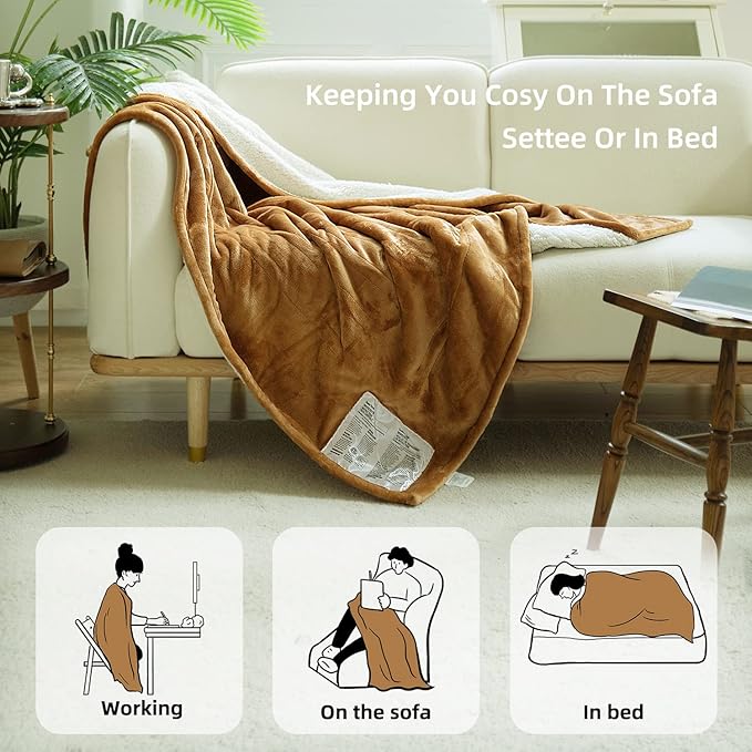 GOTCOZY Heated Blanket Electric Throw 50''X60''- Soft Silky Plush Electric Blanket with 4 Heating Level & 3 Hour Auto Off Heating Blanket, ETL Certified Machine Washable (Biscuit)