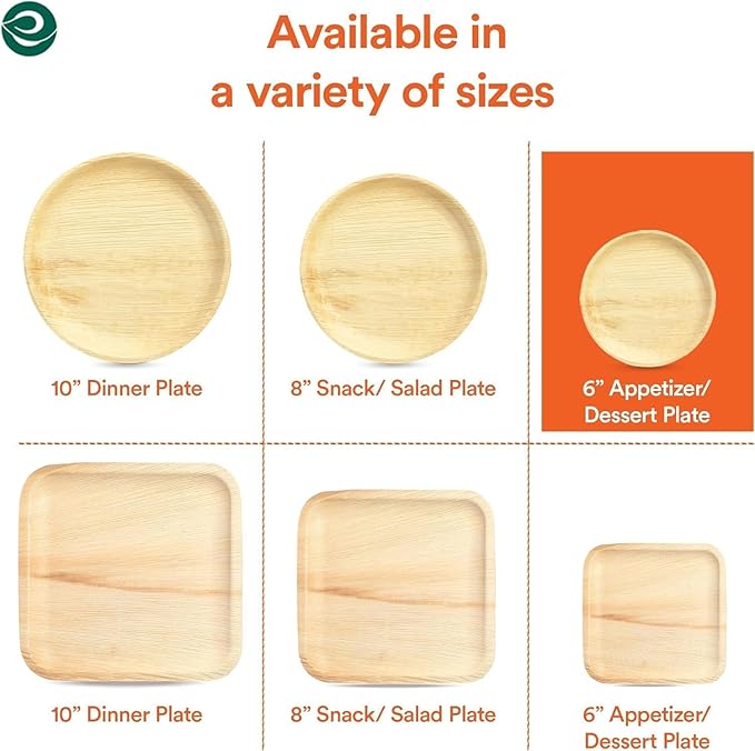 ECO SOUL 400 Count Round Palm Leaf Plates of 6 Inch - Disposable, Eco-Friendly, Biodegradable Bamboo Plates - Perfect for Parties, Catering, Weddings & Large Events