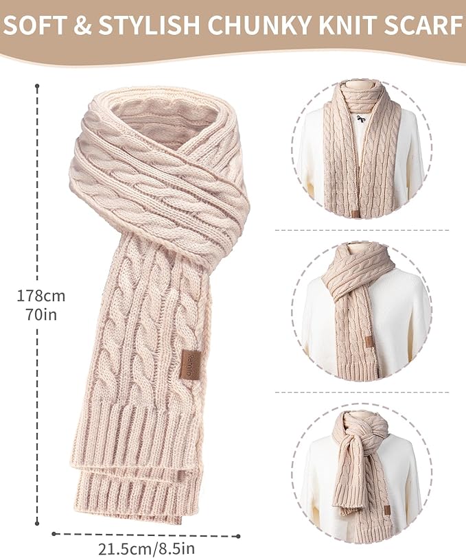 Remifa Winter Hat Scarf Gloves Set for Women, 3 PCS Beanie Hat Touchscreen Glove Long Neck Kint Scarf Valentines Gifts