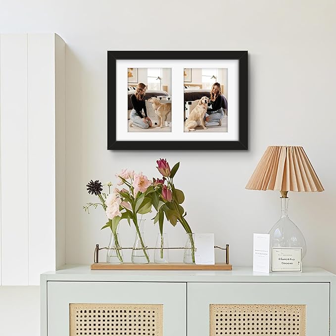 6x9 Picture Frame Double 3.5x5 Collage Picture Frame Displays Two 3.5x5 inch Photos Collage Wall Decor Wall Hanging or Tabletop Black