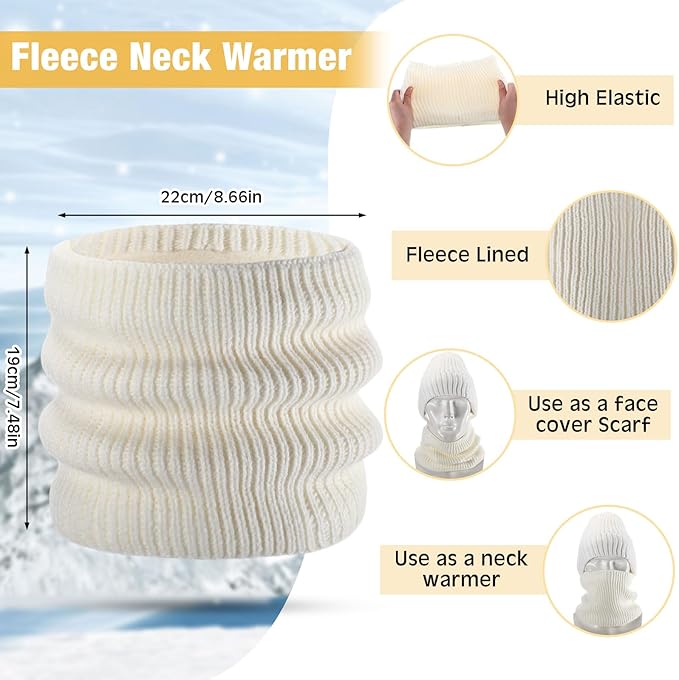 SATINIOR 5 Pcs Winter Beanie Hat Scarf Gloves Set Fleece Lined Knit Hat Warm Touch Screen Gloves Earmuff Warmer for Women(White,Fashion Style)