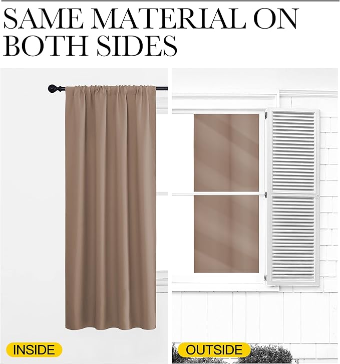 NICETOWN Room Darkening Curtains for Bedroom - Home Decoration Privacy Protection Thermal Insulated Solid Drapes/Draperies for Sliding Glass Door (Cappuccino, Set of 2, 70 x 95 inches)