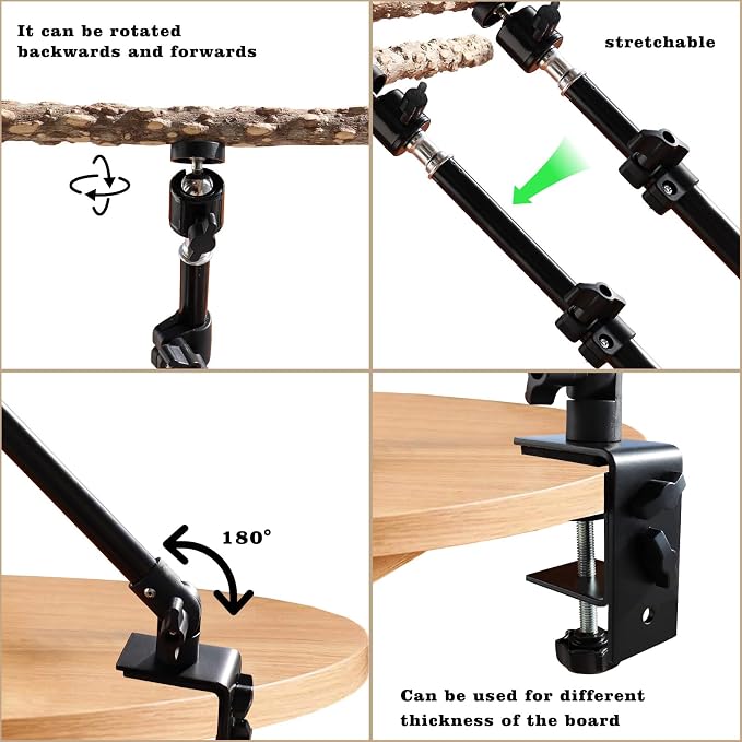 16-24 Inch Height Adjustable Bird Perch Stand, Natural Pepper Wood, Black, Bird Training Perch Stand, Indoor and Outdoor, for Small to Medium Birds