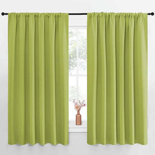 NICETOWN Blackout Curtains for Bedroom, Blackout Curtain Panels, Fresh Green, 1 Pair, 62 by 63-inch, Window Treatment Energy Saving Thermal Insulated Solid Rod Pocket Blackout Drapes/Draperies