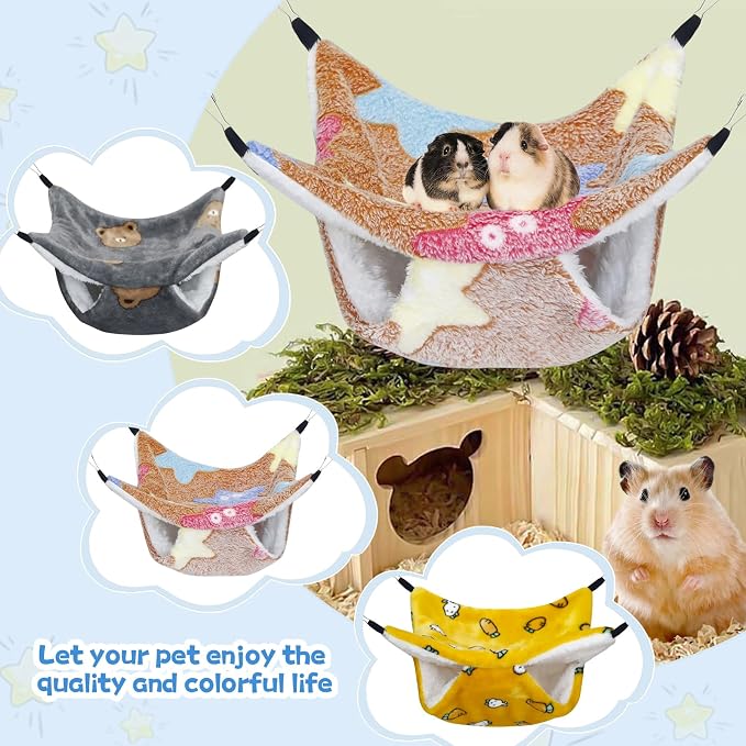 YedsIntu 3 Pcs Guinea Pig Hammock, Rat Ferret Hanging Hammock Guinea Pig Accessories for Small Animals Chinchilla Parrot Sugar Glider Ferret Hamster Squirrel (11"×11")