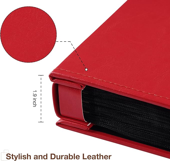 potricher Small Photo Album 4x6 100 Photos Leather Cover Picture Book with 100 Horizontal Pockets for Family Wedding Anniversary and Baby (Red)