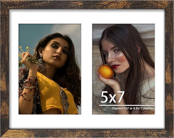 8.5x11 Double 5x7 Picture Frame Double Picture Frame Displays Two 5x7 inch Photos Available Horizontal Wall Mounting Display and Vertical Brown