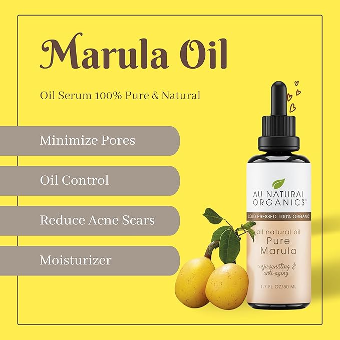 Au Natural Organics Marula Oil for Face - Cold Pressed Marula Oil for Face, Hair and Skin | Natural Moisturizer and Anti-Aging Treatment | Hair Repair Solution | Organic | 1.7 oz | 50 ml