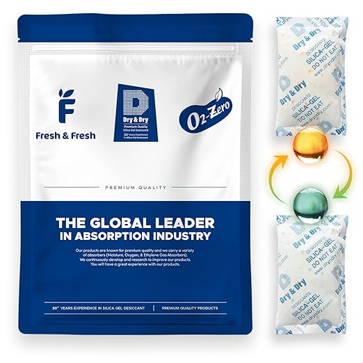 Dry & Dry 100 Gram [14 Packets] Orange Indicating Silica Gel Packets Desiccants - Food Safe Silica Packs, Silica Gel, Silica Packets, Desiccant Packs for Food Storage