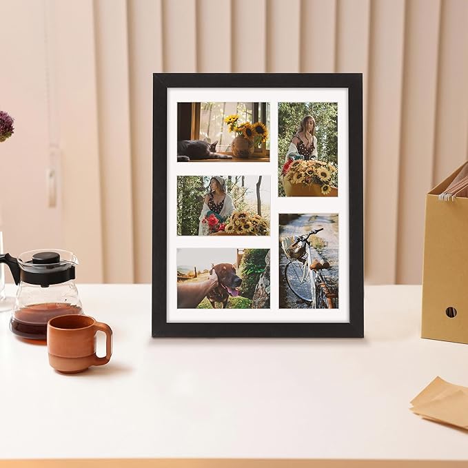 11x14 Collage Picture Frame, 4x6 Collage Picture Frame, Displays Five 4x6 inch Photos, or 11x14 (Without Mat) Wall Decor Wall Hanging or Tabletop, Black.