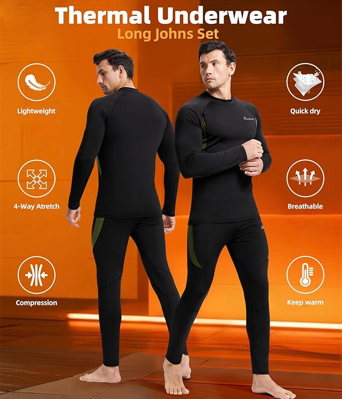 romision 2 Pack Thermal Underwear for Men Long Johns Fleece Lined Hunting Gear Bottom Top Set Base Layer Cold Weather XS-4XL