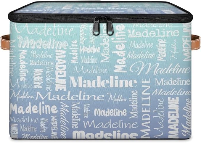 Custom Storage Basket with Name, Personalized Keepsake Box with Zipper Lid, Foldable Fabric Memory Bin Large capacity with Handle Green Blue Gradient