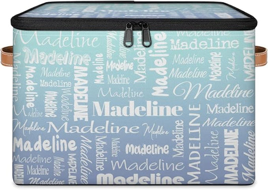 Custom Storage Basket with Name, Personalized Keepsake Box with Zipper Lid, Foldable Fabric Memory Bin Large capacity with Handle Green Blue Gradient