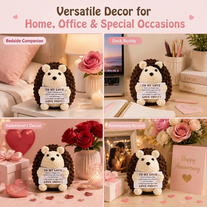 Birthday Gifts for Him Her Boyfriend Girlfriend Handmade Crochet Hedgehog | to My Love Anniversary Birthday Gifts for Women Men,Mini Romantic I Love You Gifts for Husband Wife Couple