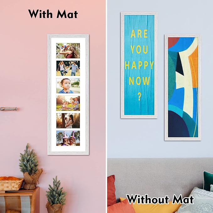 8x26 Collage frame with 6 Openings 4X6 Pictures, Multiple Picture Frame with Mat, Wall or Tabletop Decor, White Wood Grain,2 Pack
