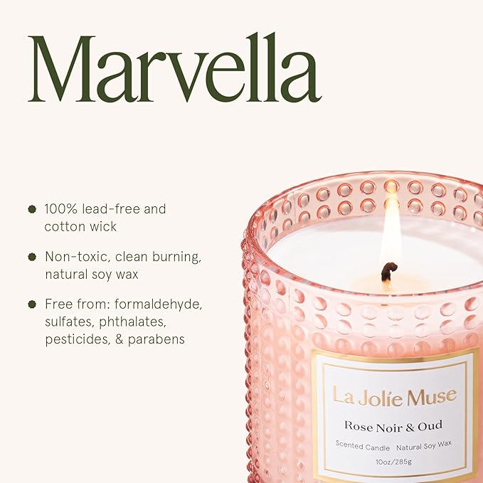 LA JOLIE MUSE Rose Noir & Oud Scented Candle – Lemon, Rose & Oud | 10 oz Natural Soy Wax | 55 Hours Clean Burn | Gift-Ready for Hosts & Gatherings | Elegant Home Décor