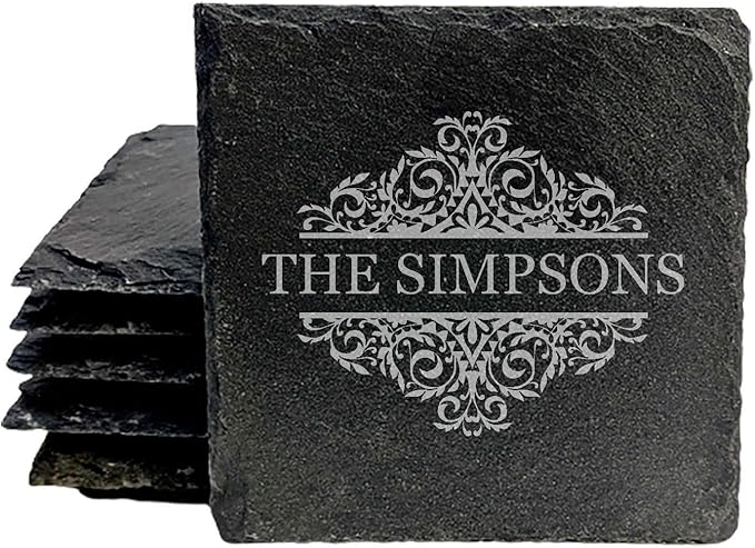 A Touch of Elegance: Personalized Slate Coasters with Family Monogram - Square Slate - Set of 8