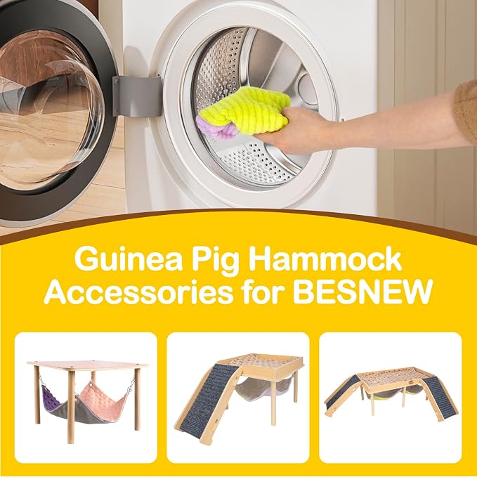 BESNEW Enlarged Guinea Pig Hammock,Bunny Ferret Hamster Small Animal Hammock for Hiding Sleeping,Wooden Guinea Pig Hammock Accessories