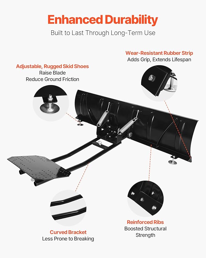 VEVOR Snow Plow Kit, 60in Universal Snow Plow Attachment, Height & Left-Right Adjustable, Quick to Detach, Steel ATV Scrape Blade, 3 Mount Options, Efficient Snows Clearing, for Most ATVs & UTVs