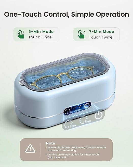 Ultrasonic Jewelry Cleaner, Upgraded Jewelry Cleaner Ultraonic Machine 48KHz for All Jewelry, Eyeglasses, Watches Strap, Dentures, Retainers & More - Light Blue