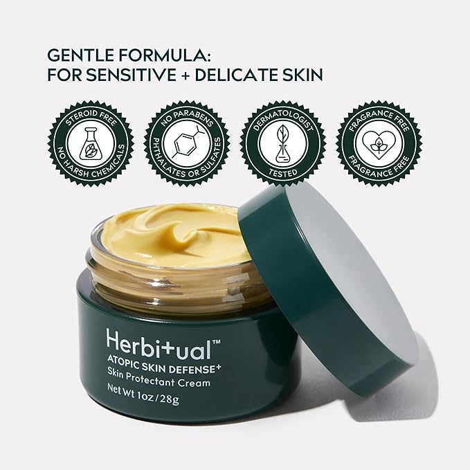 Herbitual Eczema Relief Balm – Soothing Moisturizer for Face & Body, Dry & Sensitive Skin Barrier Protectant Cream, Flare-Up Treatment for Itchy, Irritated Skin, Steroid & Fragrance-Free