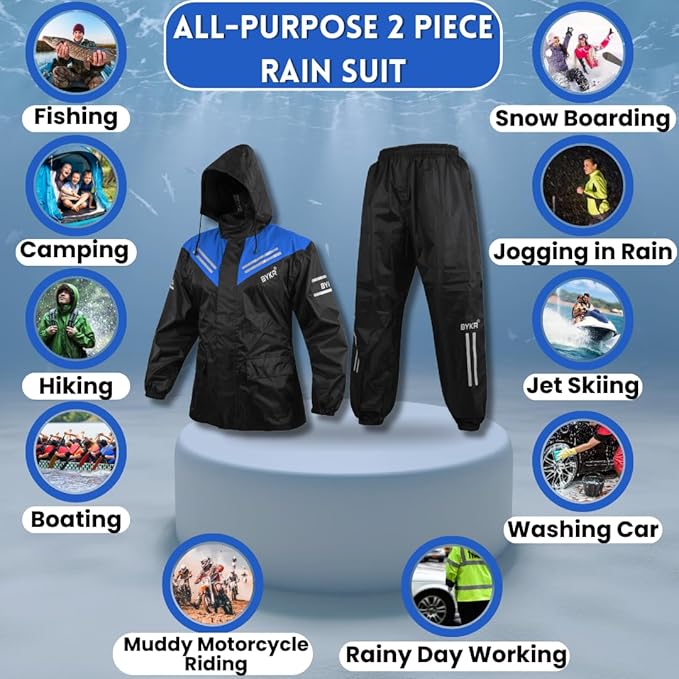 BYKR Waterproof Outdoors Motorcycle Rain Suits for Men & Women Cycling 2-Piece Breathable & Windproof Wet Weather Protection