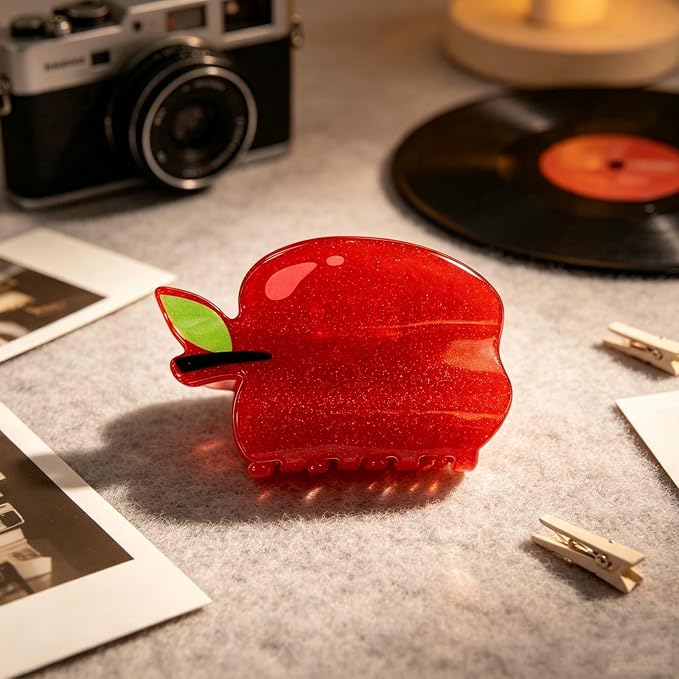 Red Apple Hair Claw Clips for Women Fruit Hair Clips Sweet Summer Jaw Clips | Cute Glitter Apple Jaw Clip Strong Hold Hair Barrettes Funny Christmas Eve Hair Clamp Daily Holiday Party Hairstyle Accessory