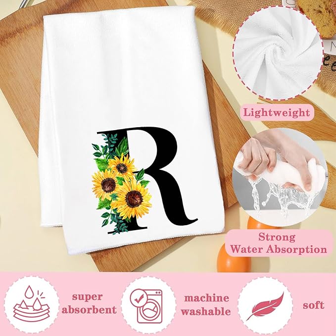 Monogrammed Sunflower Hand Towels,Ini-tial L Tea Towel Letter Kitchen Towels,Sunflower Gifts for Women,Monogram Dish Towel 17x23 Inch,Kitchen Bathroom Decorative Ini-tial Gifts for Mom Wife